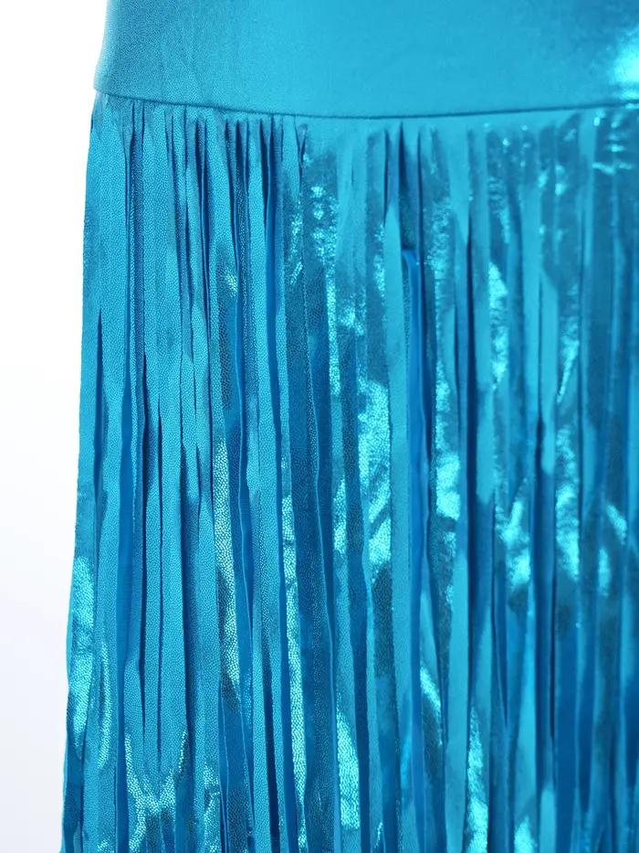 Jupe midi métallique brillante à franges pour femme, taille haute, moulante, style crayon, idéale pour la danse lyrique, le hip-hop et la danse disco