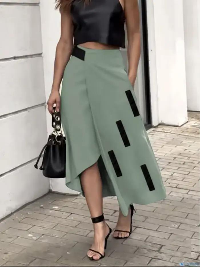 UOOZEE femmes mode asymétrique a-ligne jupes 2025 nouveautés poches à articulations fendues ample élastique taille haute jupe bas
