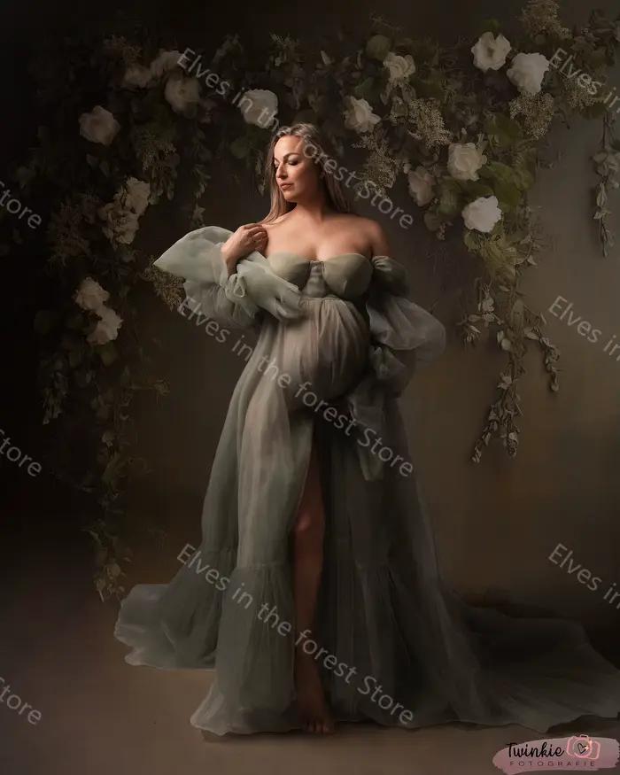 Robes de soirée à manches longues pour femmes enceintes, robes de photographie fendues sur le devant, fête préChristophe, sexy, Off initié