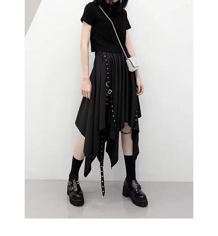 Jupe Longue Irrégulière pour Fille, Tenue Gothique de Longueur Moyenne, Style Punk, Y2k, Nouvelle Collection