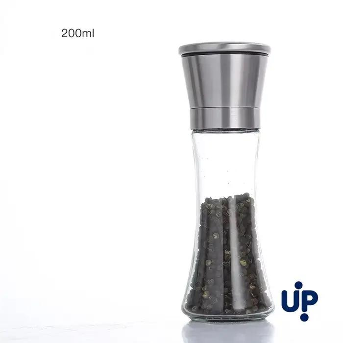 Moulin à poivre 180/200 ml en acier inoxydable avec bouteille en verre, moulin à épices manuel, moulin à poivre pour la cuisine domestique, gadgets de cuisine