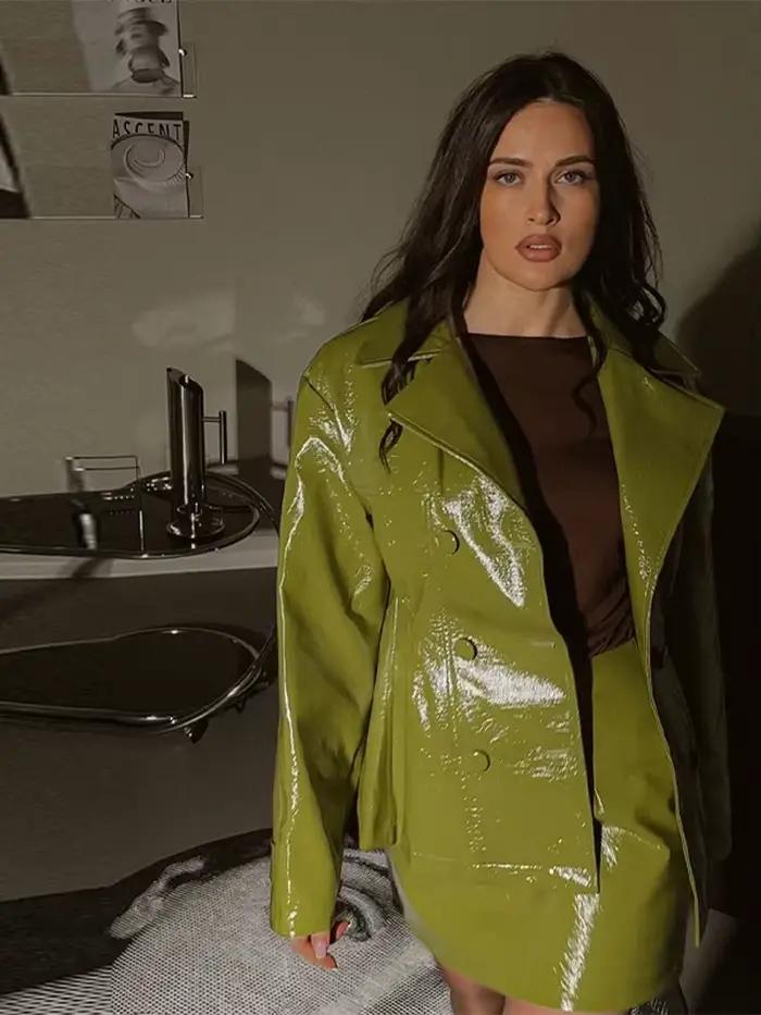 Mode femmes Faux cuir jupes ensemble col rabattu Double boutonnage taille manteau Mini jupe haute rue automne deux pièces ensembles