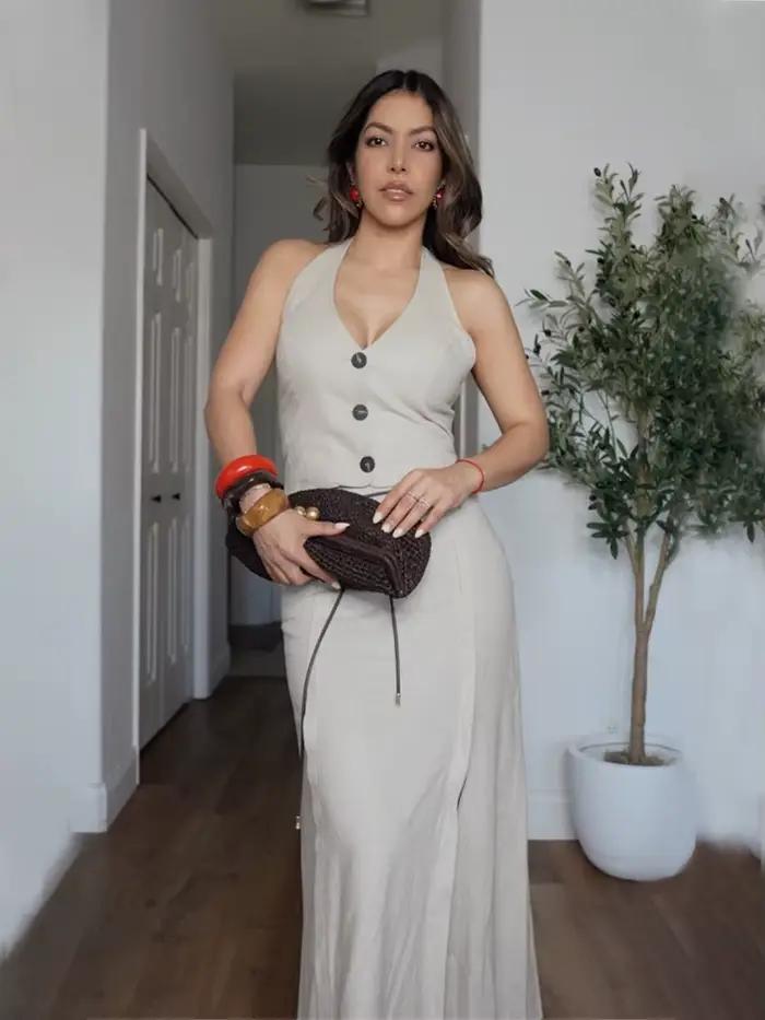HH femmes jupe ensemble col en v simple boutonnage solide court gilet haut + mode taille haute fermeture éclair ourlet