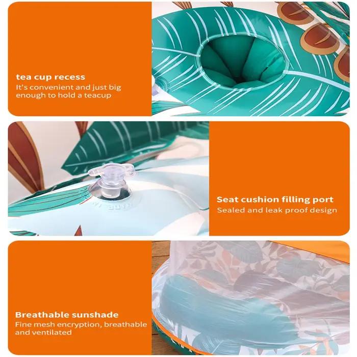 Chaise flottante pour piscine avec porte-gobelet / Chaise longue en forme de U avec parasol / Chaise flottante de loisirs pour piscine, radeau gonflable pour l'eau