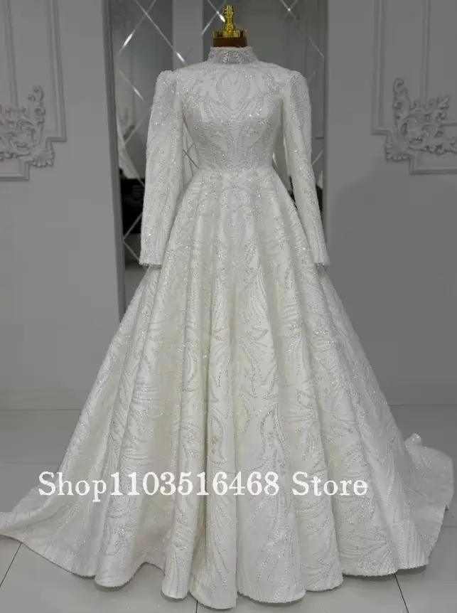 Robe de mariée musulmane personnalisée blanche à manches longues