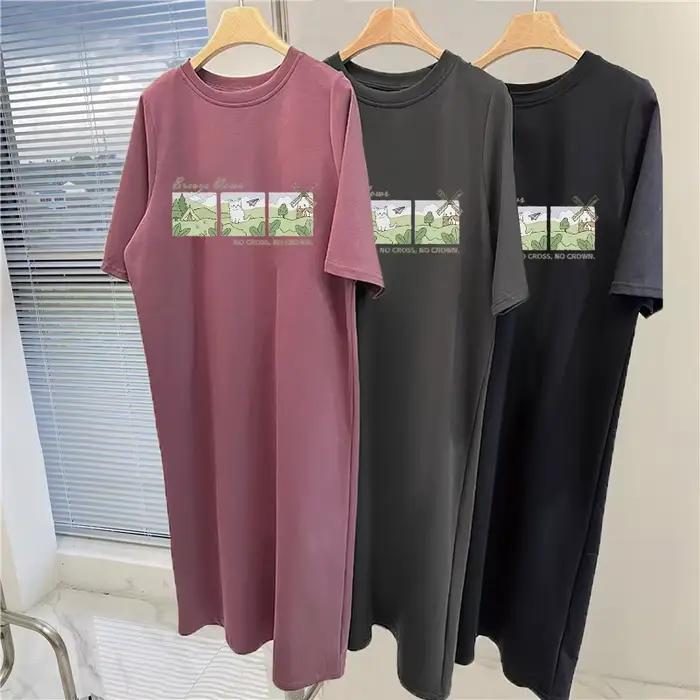 Robe longue décontractée aux imprimés de dessins animés mignons pour femmes, ample, en polyester, pour les saisons printemps et été, occasions spéciales et détente à la plage