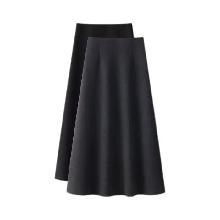Jupe midi évasée taille haute pour femme en mélange de laine