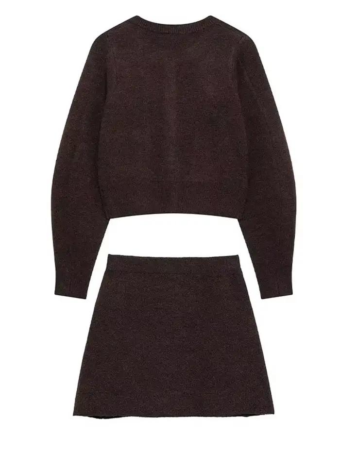 Jupe marron pour femmes style bureau tricotée avec boutonnage simple et taille élastique pour automne hiver occasions variées