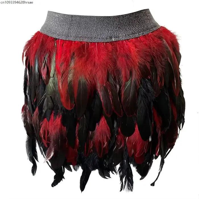 Mini-jupe asymétrique colorée à plumes pour femme, idéale pour carnaval, fête, spectacle, performance scénique, costume de cosplay, robe de jazz, plusieurs couleurs