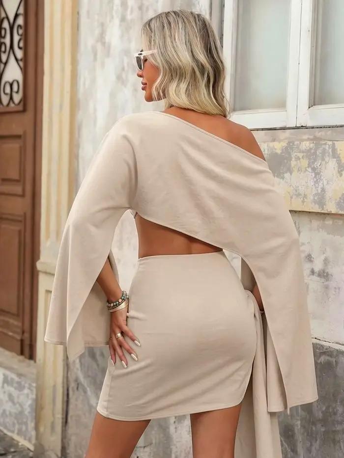 Ensemble jupe et haut court décontracté chic pour femme, couleur kaki, épaules dénudées, manches fendues, coupe ample, idéal pour le printemps, l'été et les vacances à la plage