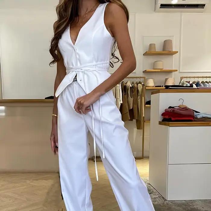 Femmes gilet court Sexy col en V sans manches poches