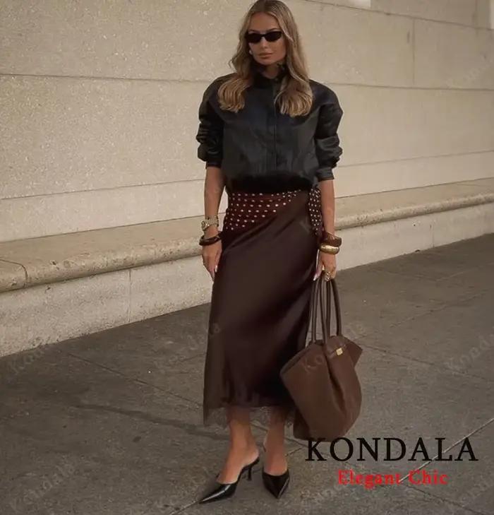 Jupe midi en satin et dentelle KONDALA pour femme – Élégante et luxueuse