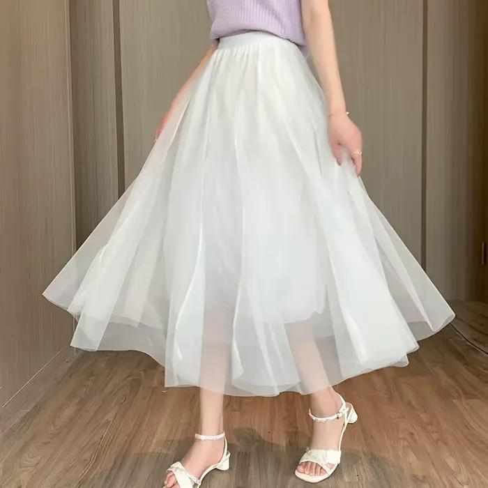 Midi Tulle gaze jupe nouvelle mode féminine taille haute mi-longue