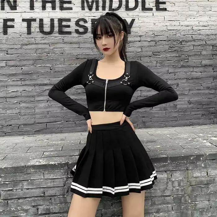 Vintage Style coréen Patchwork jupe Harajuku JK noir jupes plissées gothique Streetwear taille haute Mini