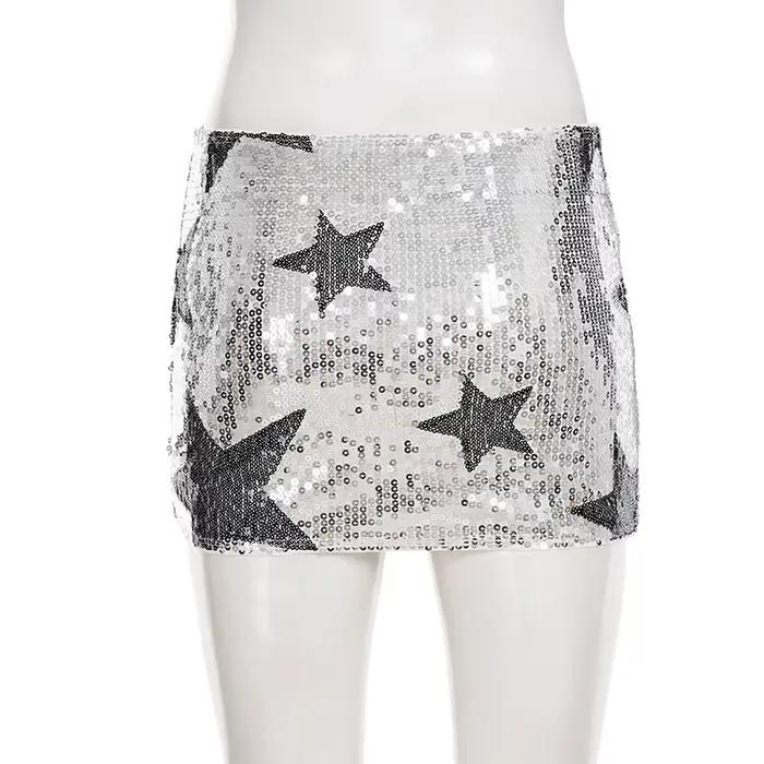 SUCHCUTE Argent Sexy Fête Paillettes Mini Jupe pour Femmes Plage Soirée Date Resort Taille Basse
