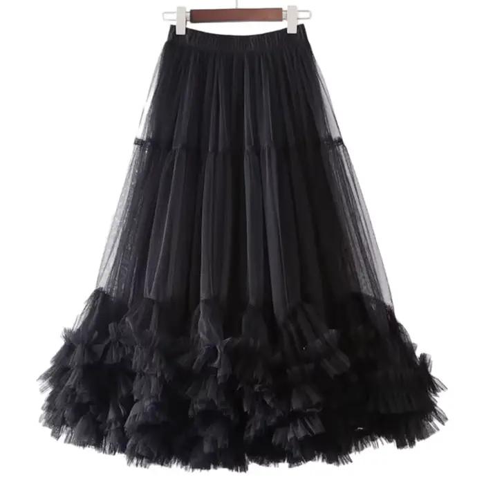 Jupe évasée oversize en maille avec volants style coréen pour mariage et occasions spéciales junior femmes printemps été polyvalente