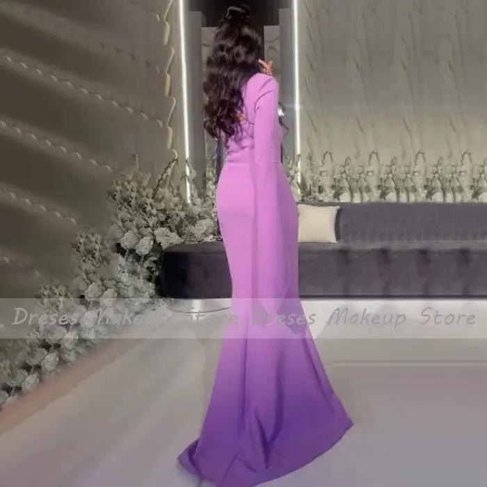 Robe de Soirée Longue et Simple à Col Rond pour Femme, Tenue Sirène à Manches, Lavande, Mariage, 2023