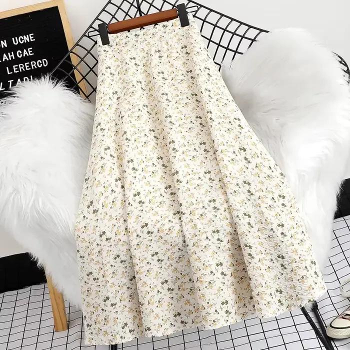 Jupe florale mi-longue en mousseline de soie pour femmes