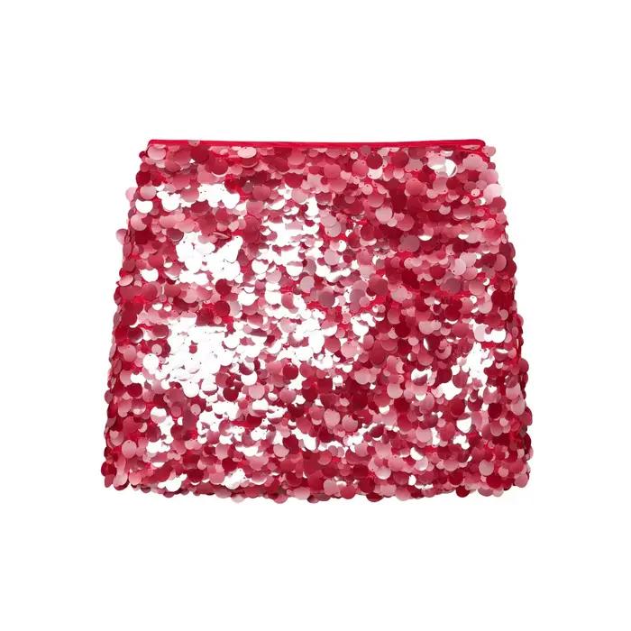 BSAY néon sequin jupe été nouveau 2025 doublure côté zip taille haute a-ligne mini
