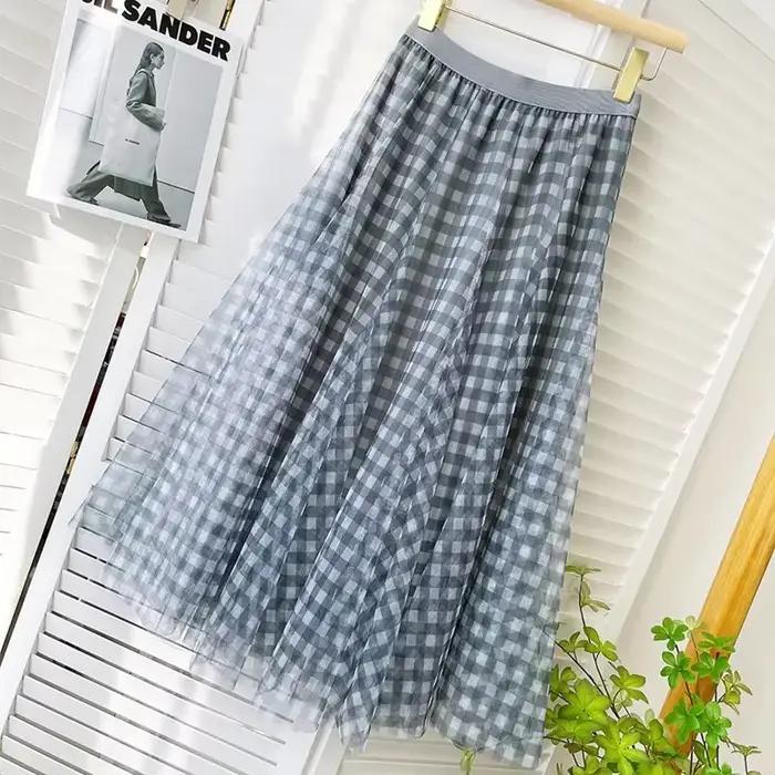 Jupe longue élégante à motif écossais pour femme