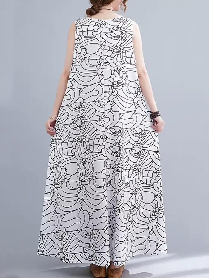 Robe longue décontractée maxi sans manches en coton et lin