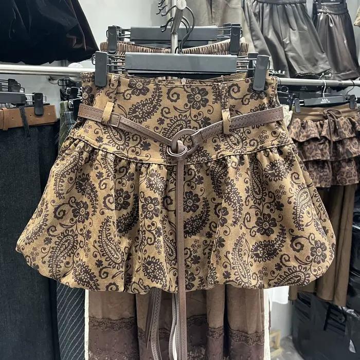 Nouveau Jupe imprimée taille haute mode femme rétro
