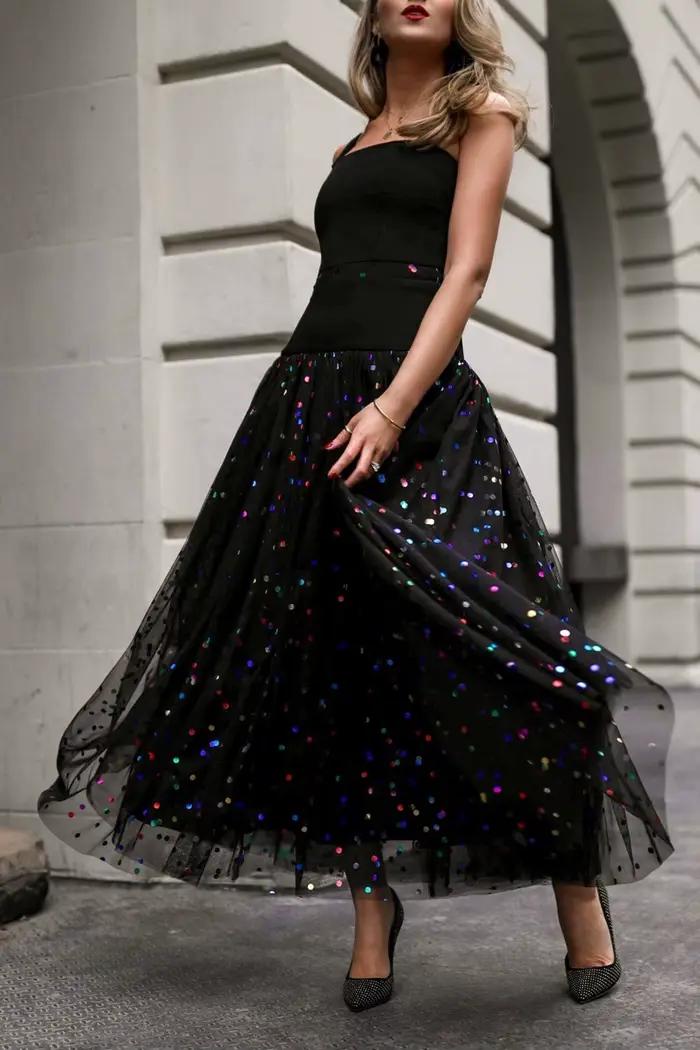 Jupe longue élégante pour femme en maille à sequins