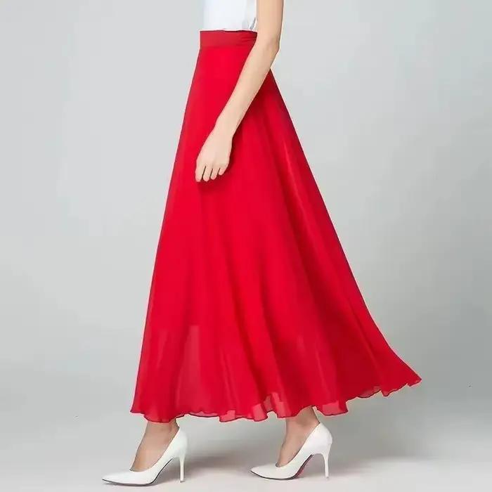 Jupe longue plissée en mousseline blanche à fleurs pour femme - Taille haute
