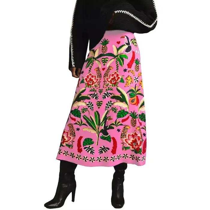Mode Vintage plante tropicale imprimé jupe femmes printemps été nouvelle couleur a-ligne jupes frais doux dame vêtements de transport