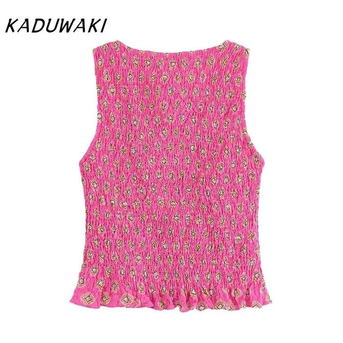 KADUWAKI Y2k imprimé jupes Maxi ensemble sans manches à lacets débardeurs taille haute Baggy