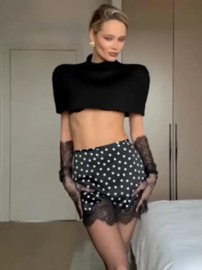 Femmes élégantes dentelle Patchwork à pois Mini jupe Sexy taille haute Satin mince bas court 2026 printemps dame jupes de rue quotidiennes
