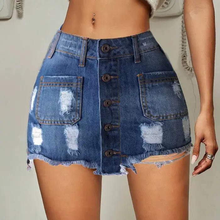 Jupe Courte en Jean Femme 2026 Nouvelle Collection Denim Déchirée Coupe Slim Effet Hanches Affinées