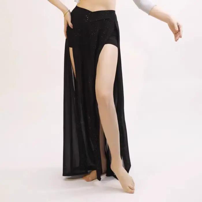 Jupe de danse du ventre élastique à paillettes à Double fente personnalisée