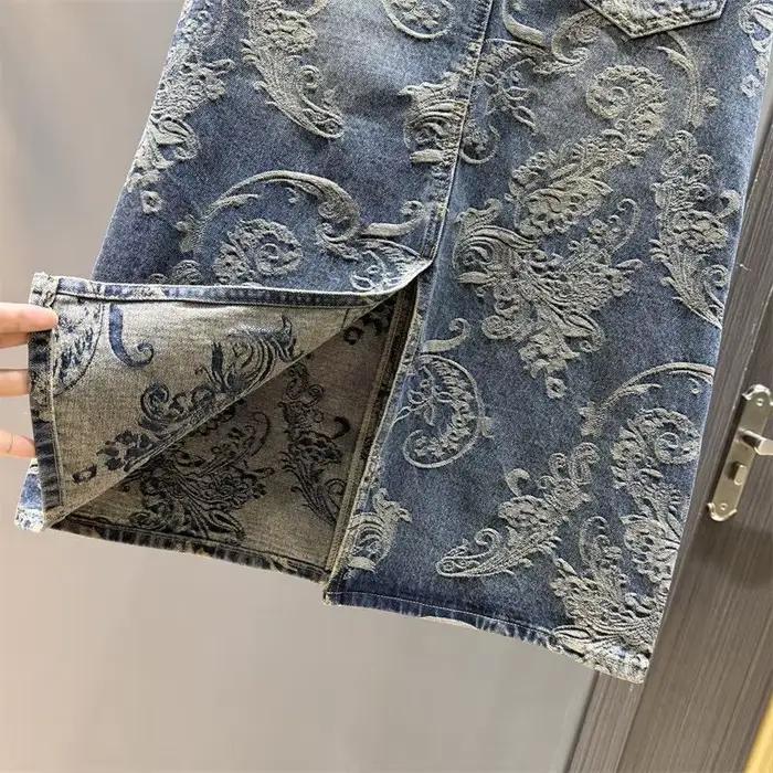 Jupe en jean taille haute en Jacquard rétro pour femmes