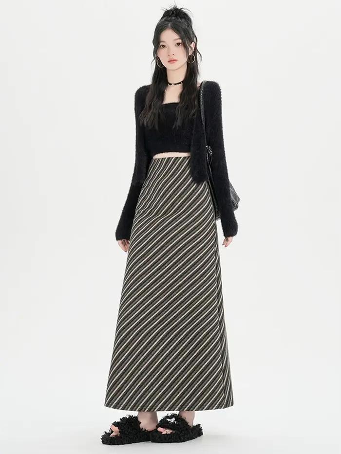 Jupe mi-longue amincissante taille haute pour femmes