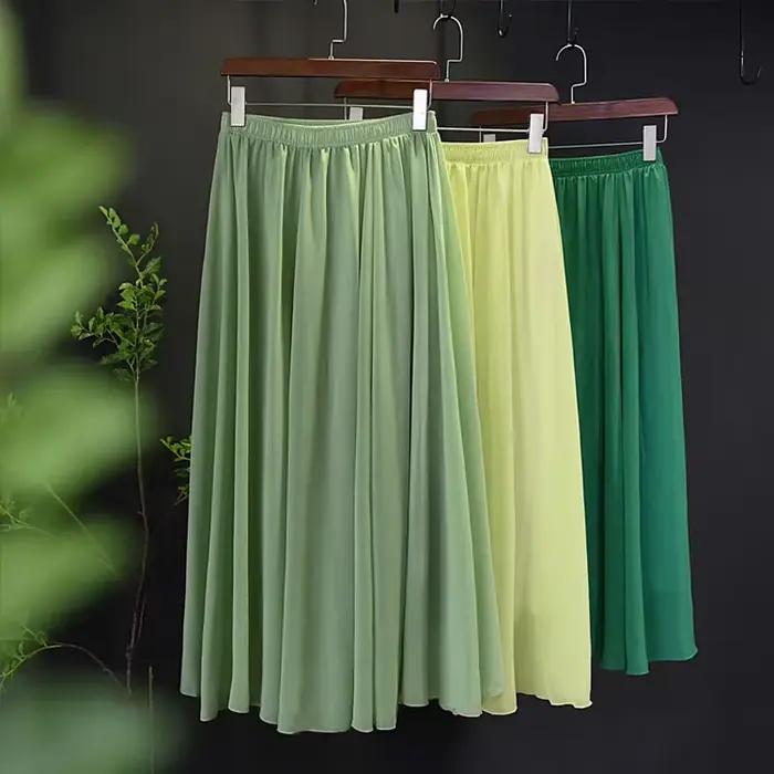 Jupe Longue Plissée en Mousseline de Soie pour Femme