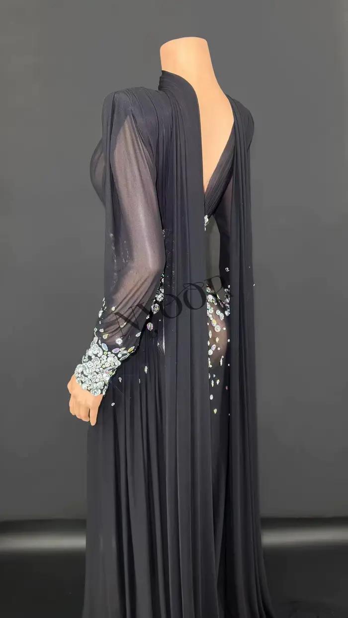 Robe longue élégante en strass pour femmes, maille Sexy transparente, tenue de soirée, bal d'anniversaire, séance Photo