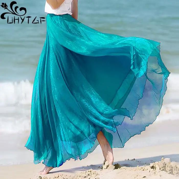 Robe de danse taille haute en mousseline de soie dorée pour femmes