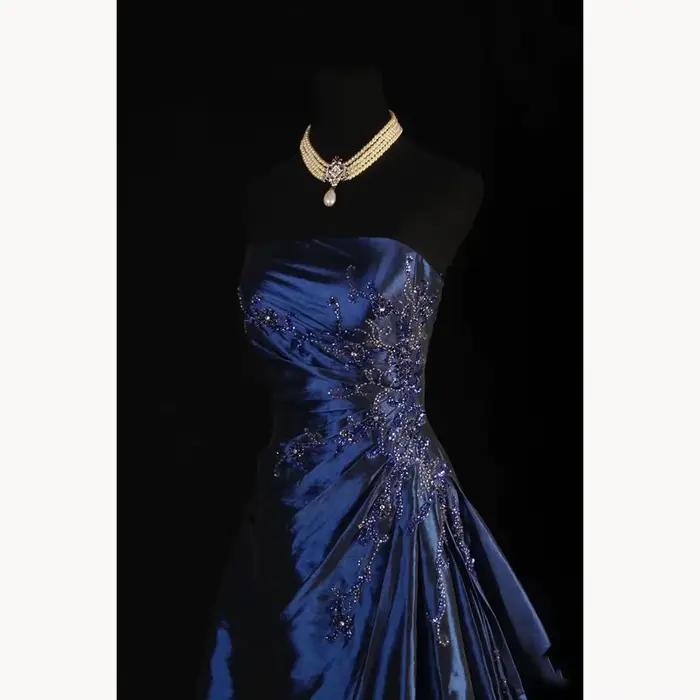 Robes bleues pour femmes, en taffetas à fleurs, sans manches, formelles, classiques, pour la saint-valentin, robes élégantes pour fête d'anniversaire et de soirée