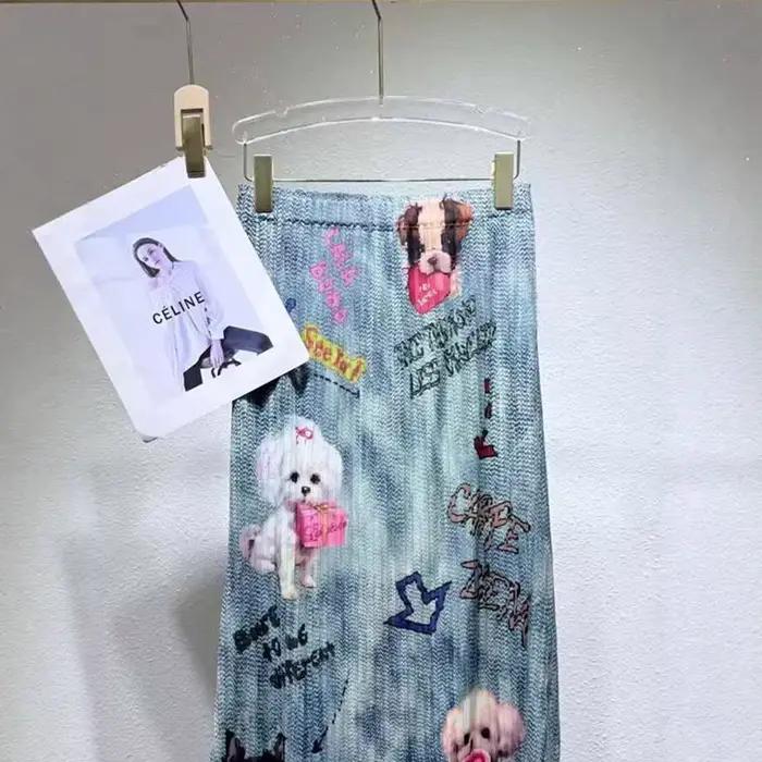 Nouvelle jupe plissée Miyake polyester imprimé dessin animé pour femmes, silhouette élégante et style décontracté pour sorties estivales et vacances