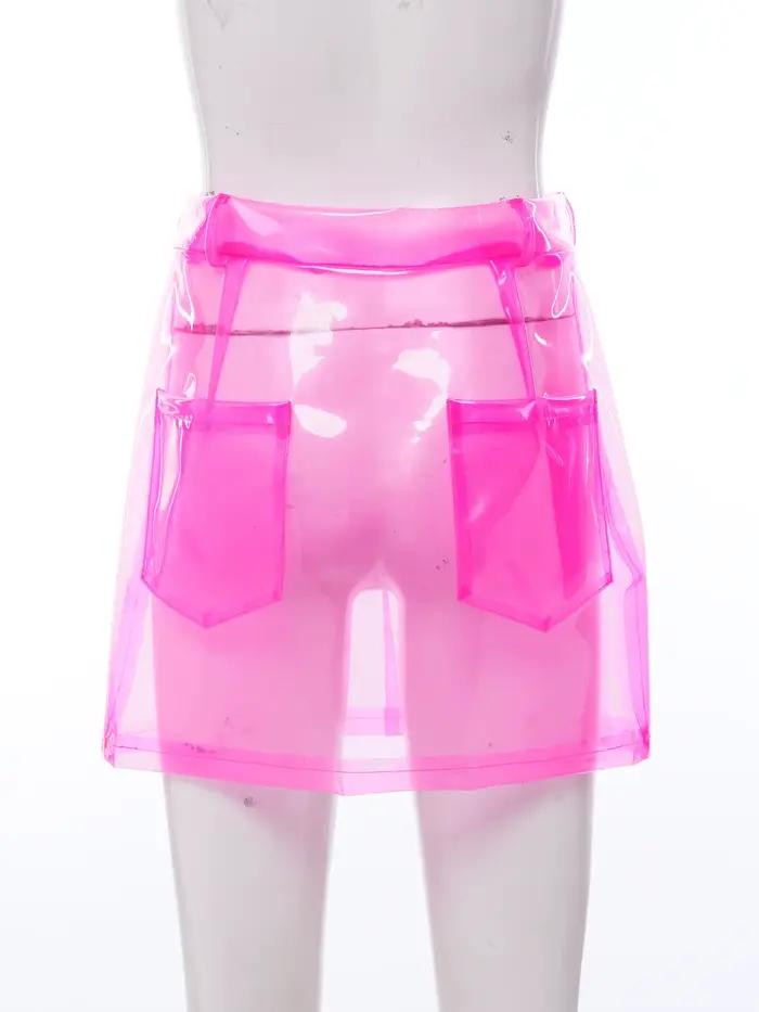Jupe moulante transparente en PVC pour femme, style crayon, avec poches, pour la danse disco jazz, tenue de club, silhouette élégante, coupe ajustée, matériaux robustes, couleurs vibrantes, pour soirées et événements sociaux