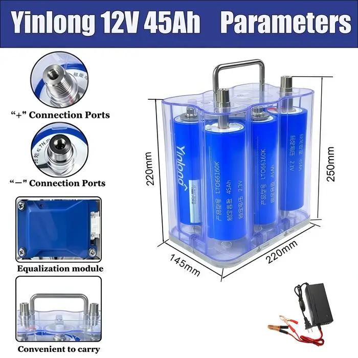 Batterie au lithium titanate Yinlong 12V 45Ah 66160 LTO avec BMS intégré pour applications haute puissance, rechargeable pour l'alimentation