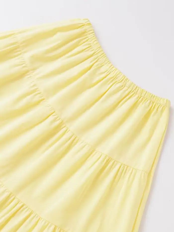 Jupe longue à panneaux jaune beurre pour femmes