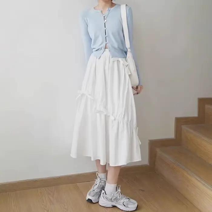 Jupe midi blanche à nœud papillon taille haute pour filles