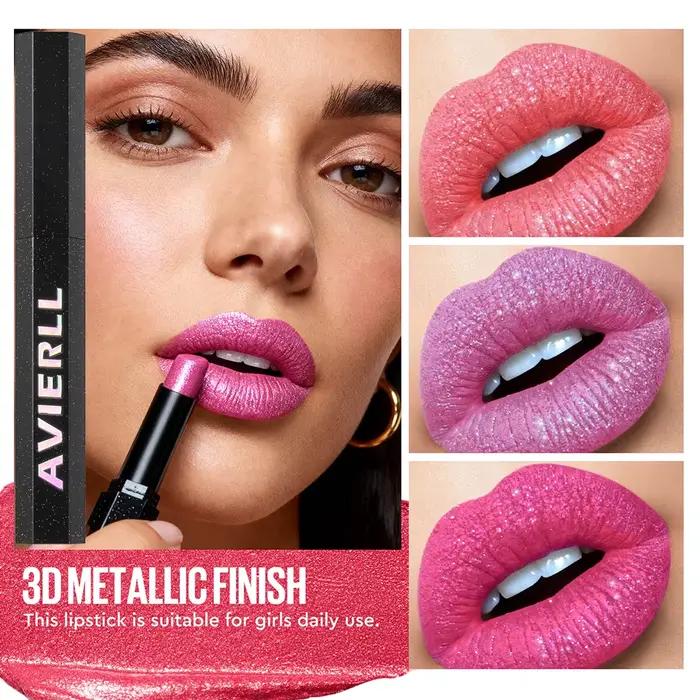 Rouge à lèvres brillant effet diamant, hautement pigmenté, nacré métallique, waterproof, longue tenue, maquillage éclatant et radieux toute la journée