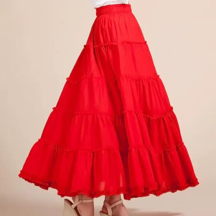 Jupe longue en lin et coton pour femmes, vintage, taille élastique, style Boho, maxi, nouvelle collection été