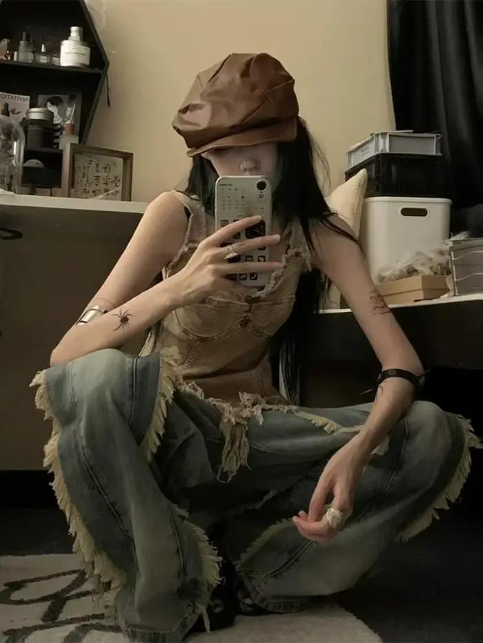 Harajuku femmes vêtements tunique Sexy réservoirs col en v sans manches Camis 2026 Ropa Mujer mode décontracté gland gilet été Y2k haut court