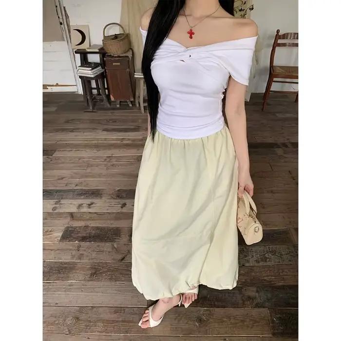 Jupe longue trapèze taille haute style Hepburn pour femme