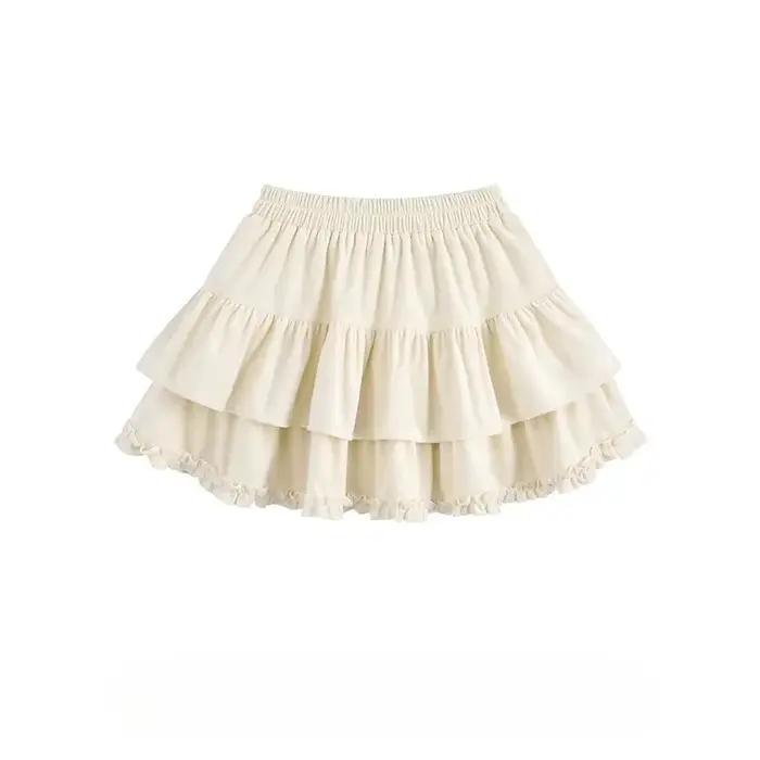 Jupe mi-longue style gâteau à ourlet à volants pour filles