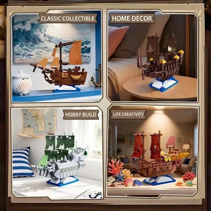 Blocs de construction de modèle de bateau pirate miniature à faire soi-même